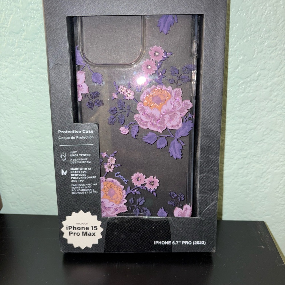Tech21 iPhone 15 Pro Max Case - Black and Purple Floral Design